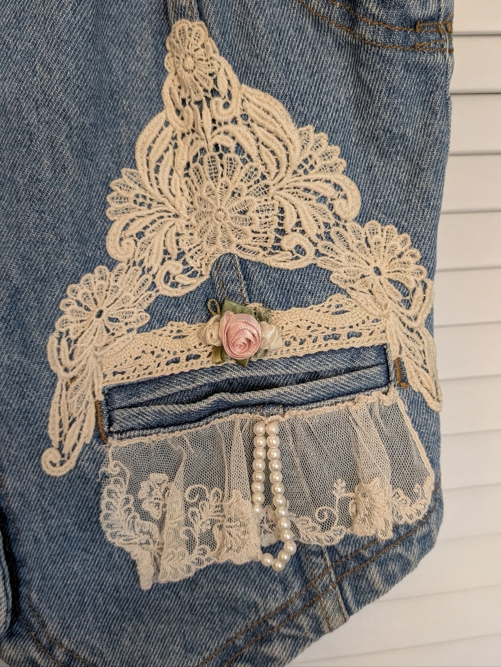 KAREN KANE Vintage Romantic Laced Beaded Embroidered Denim Vest Size 12 - Picture 6 of 10